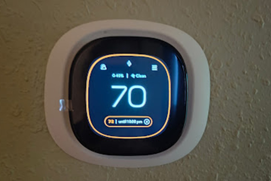 Smart thermostat set to 70 degrees indoors