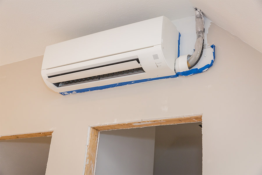Mini split AC unit installation indoors